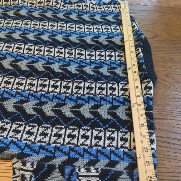 Vintage Street Closed blue black Men’s Cardigan Size L 90s geometric zigzag knit - Picture 12 of 15